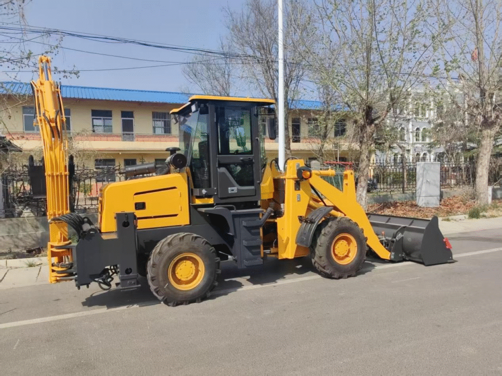 The HE15-26 Backhoe Loader features a compact design